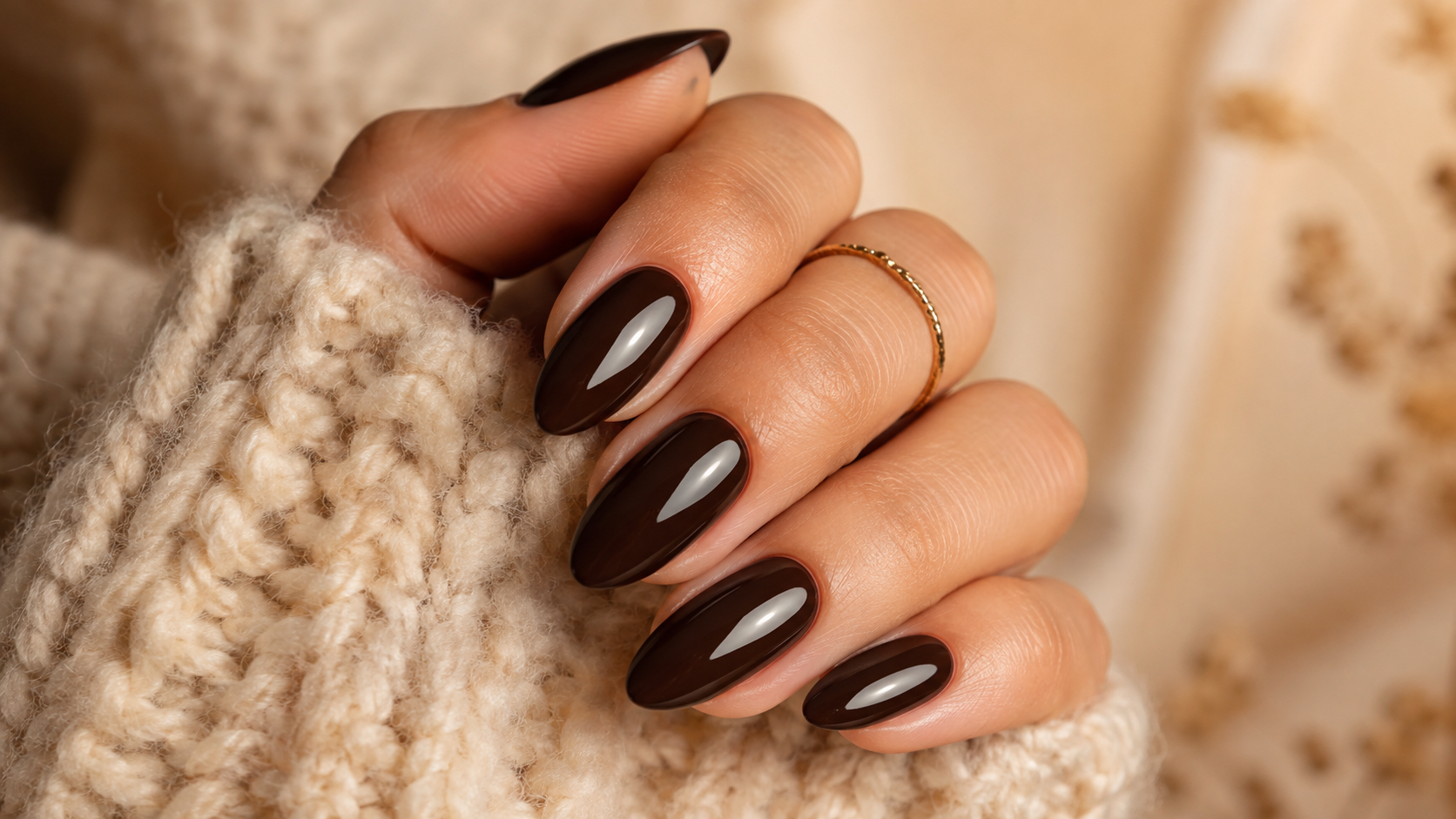 Glossy Espresso Brown Almond Nails September Nail Ideas 2026